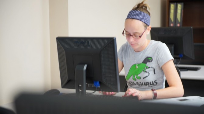 A GED student works on her computer skills
